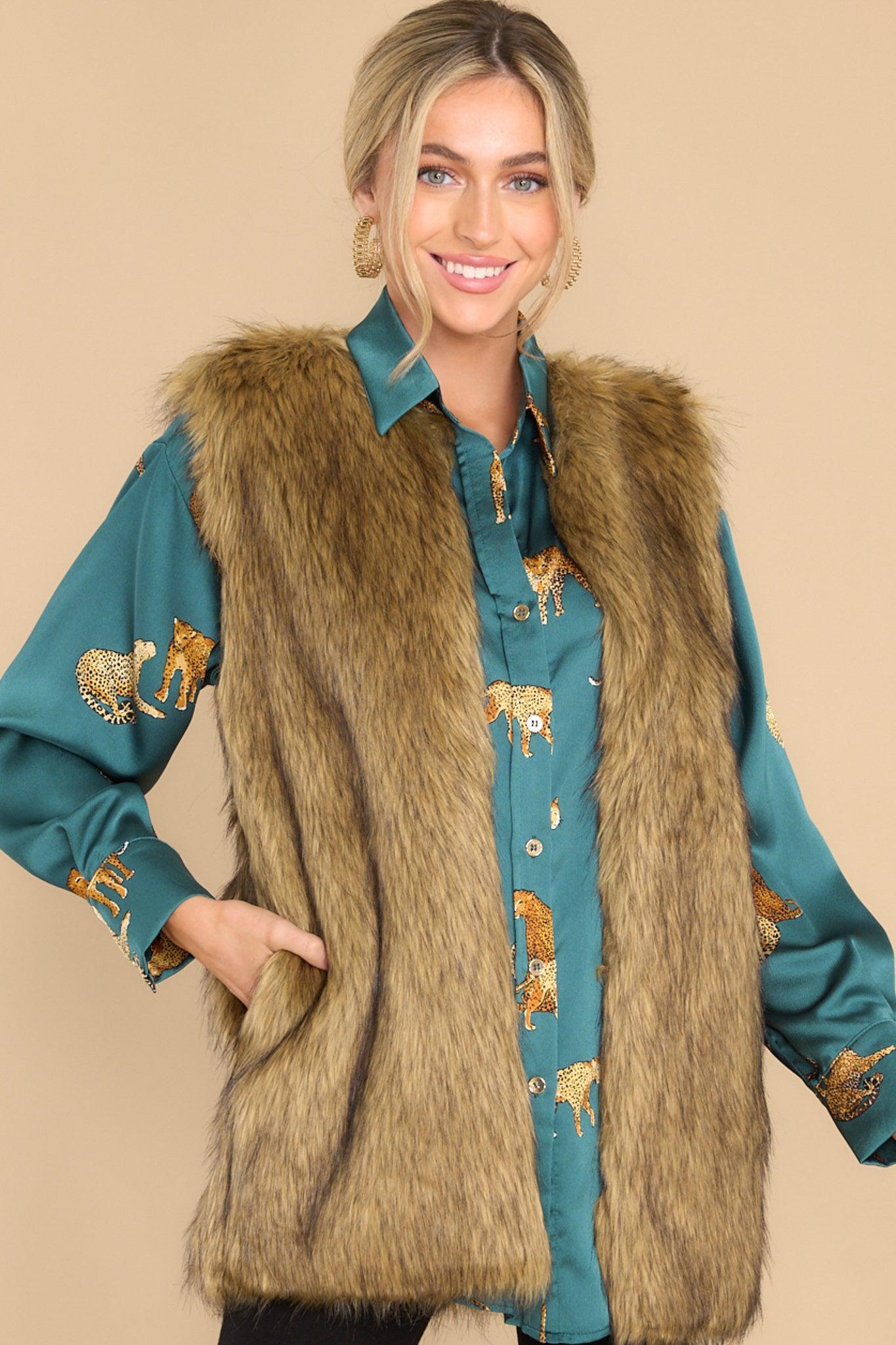 Aura Seen It All Brown Faux Fur Vest Product Image