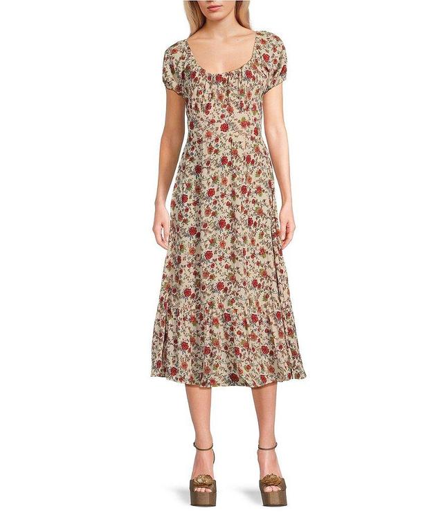 Angie Floral U-Neck Short Sleeve Empire Midi Dress Product Image