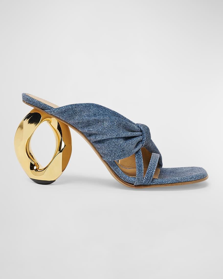 Knotted Denim Chain-Heel Slide Sandals Product Image