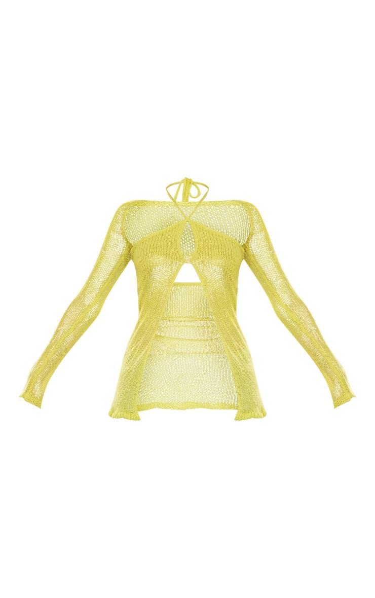 Lemon Open Knit Open Front Top & Sleeves Product Image