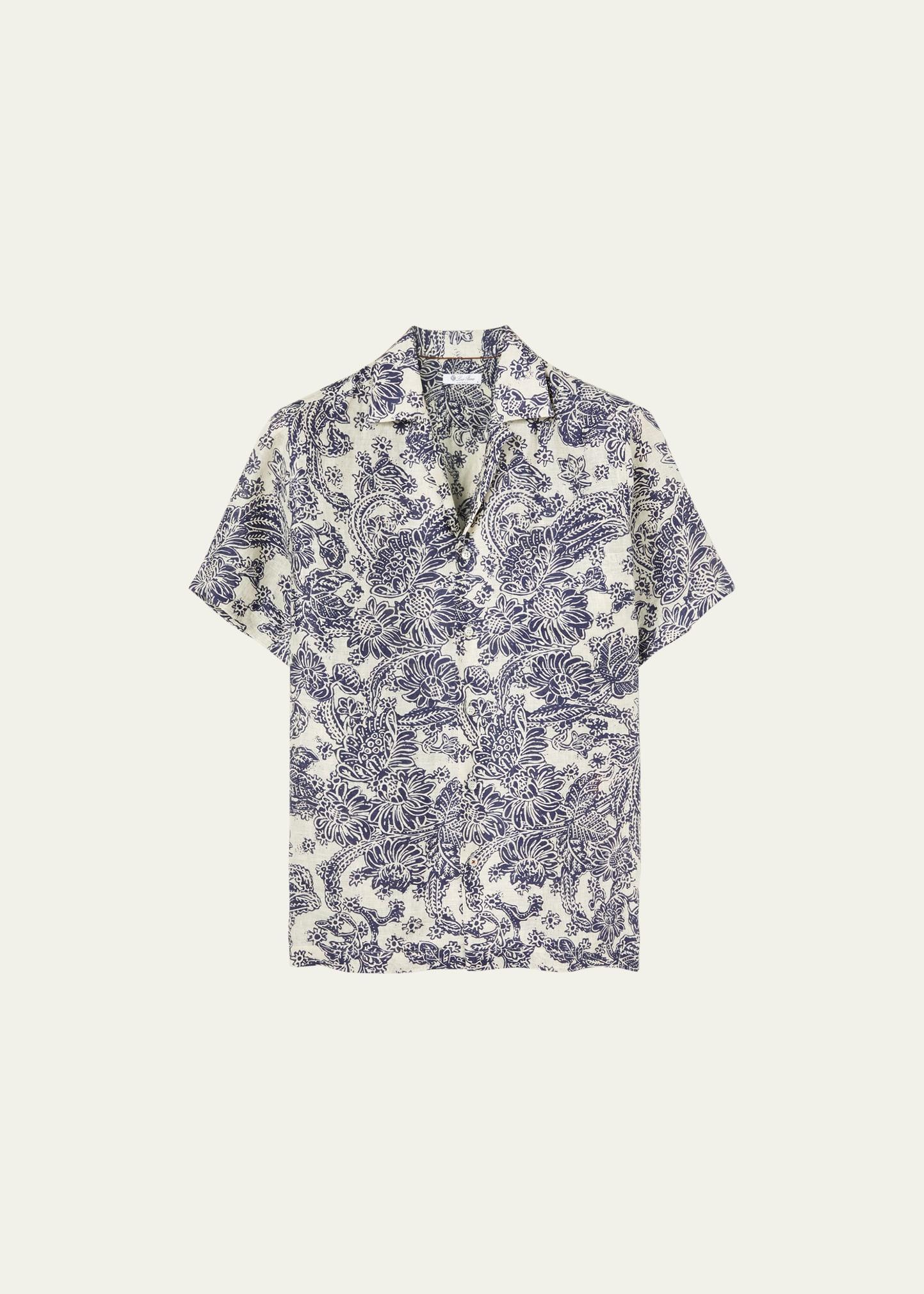 Mens Tindaro Linen Printed Camp Shirt Product Image