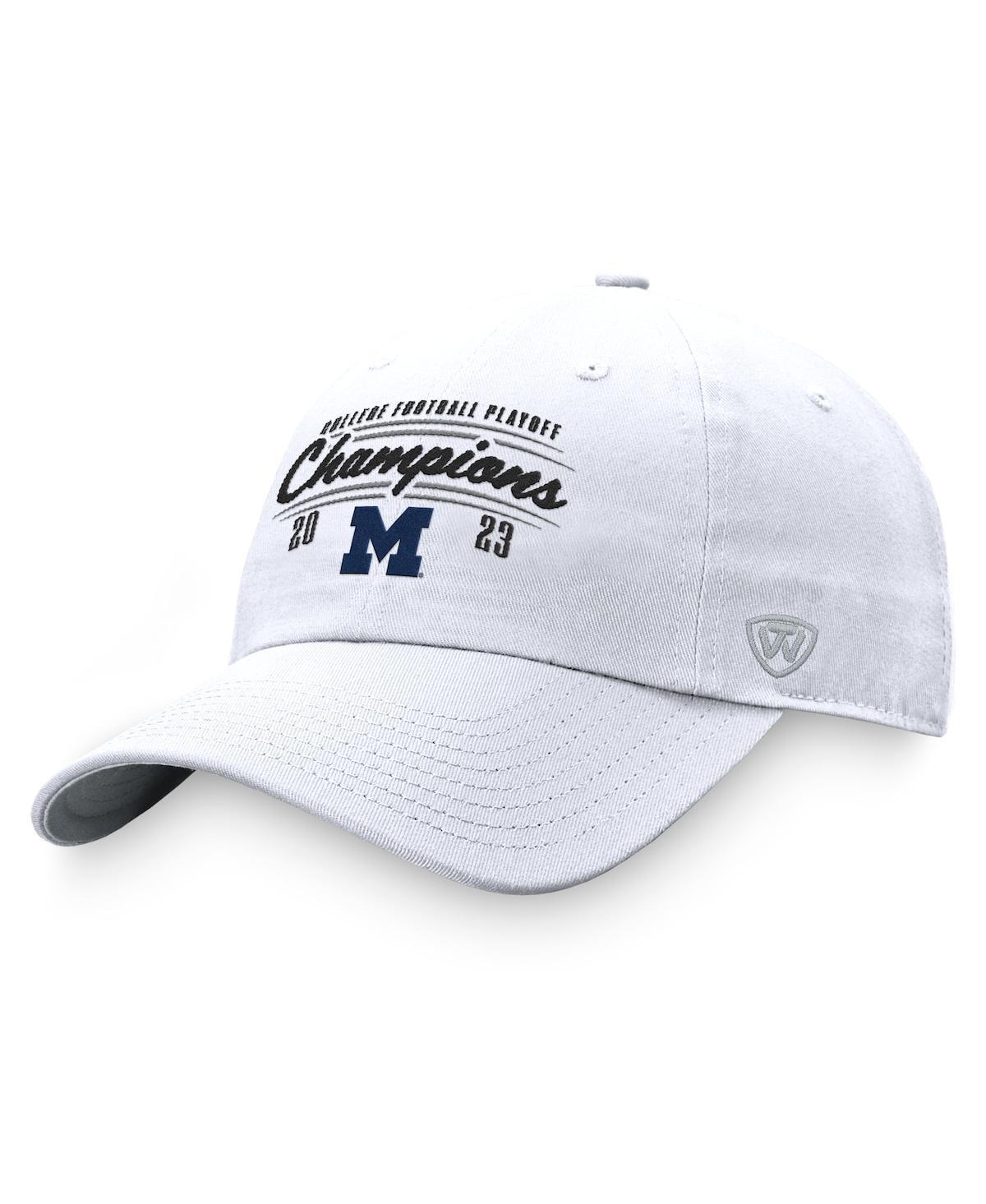 Mens Top of the World White Michigan Wolverines College Football Playoff 2023 National Champions Script Crew Adjustable Hat Product Image