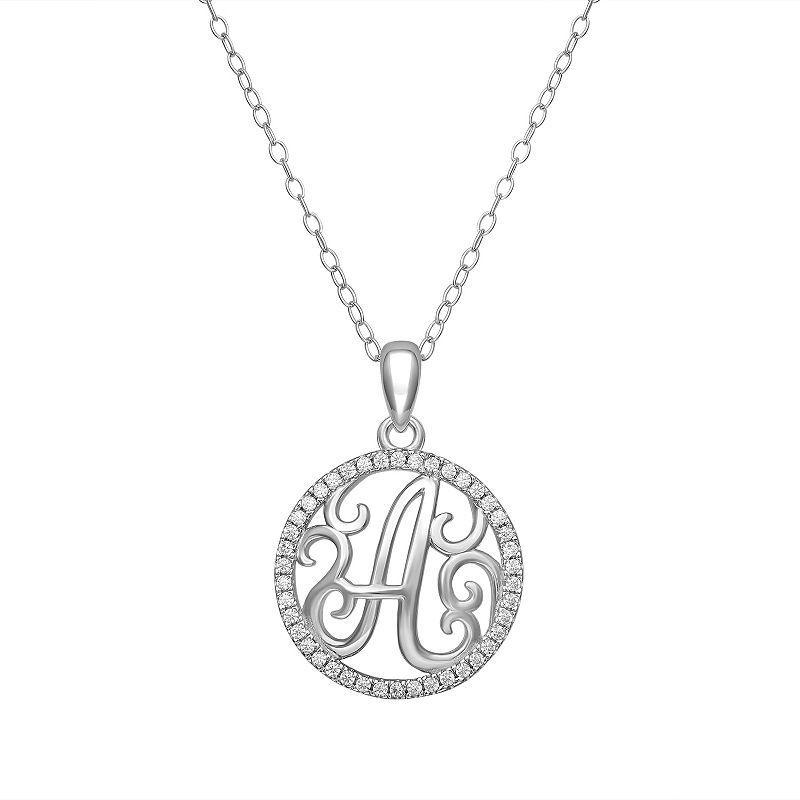 PRIMROSE Sterling Silver Cubic Zirconia Initial Pendant Necklace, Womens Grey Product Image