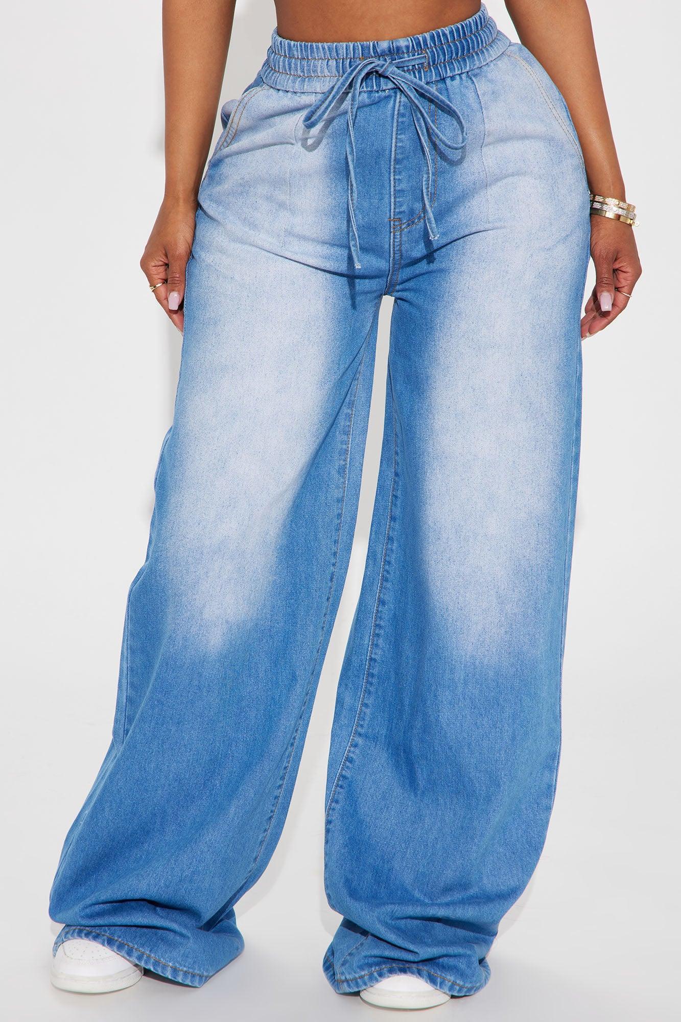 Tyrah Tinted Baggy Wide Leg Jeans - Medium Wash Product Image