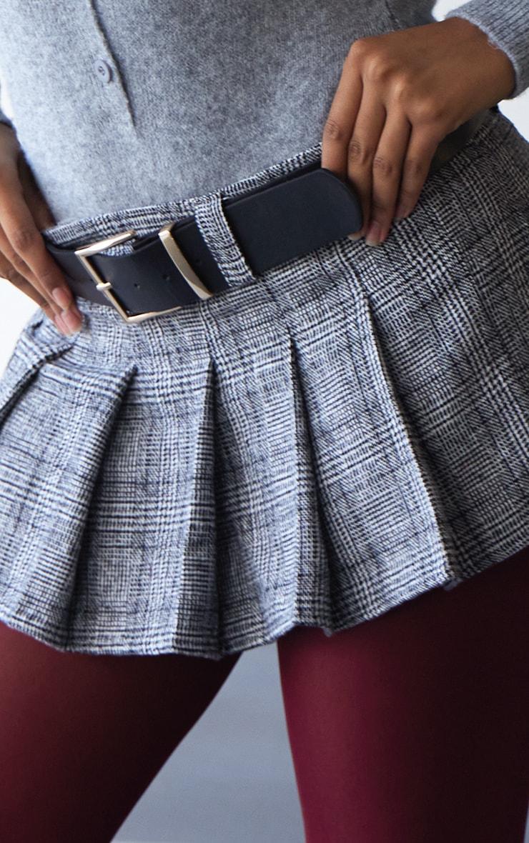 Monochrome Plaid Brushed Woven Belted Pleated Mini Skirt Product Image