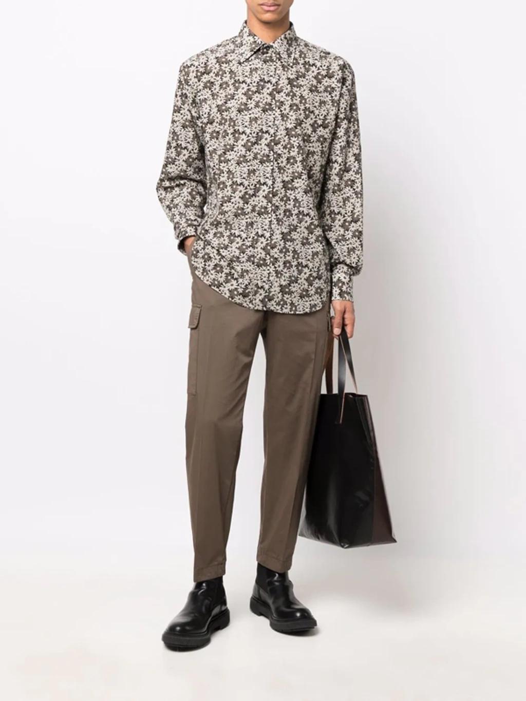 Grey & Taupe Floral Print Shirt Product Image