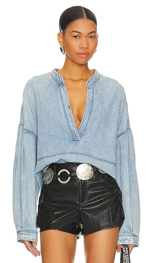 Free People x We The Free Jude Denim Pullover in Blue. Product Image