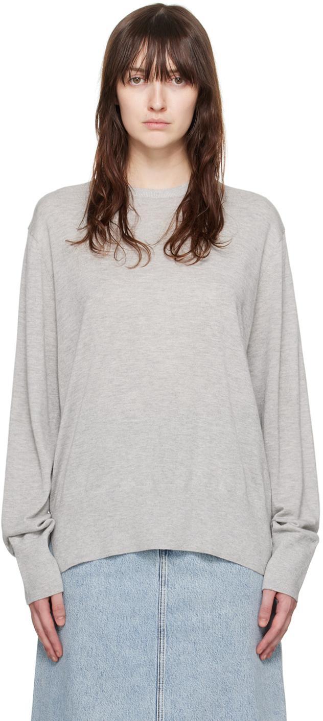 TOTÊME Crewneck Silk Cashmere Knit Sweater In Grey Product Image