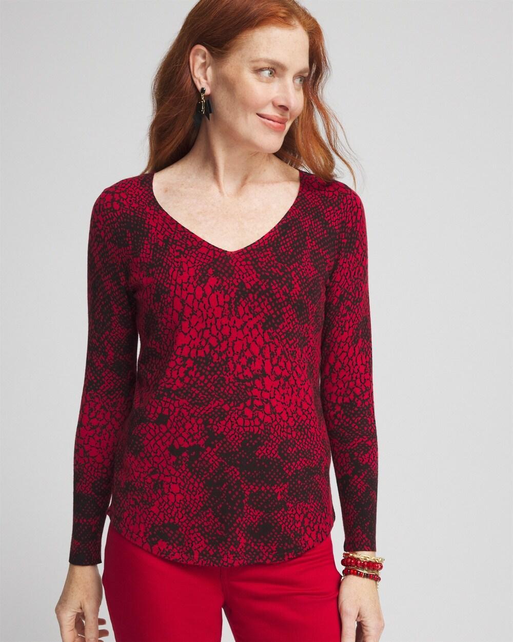 Snake Print V-Neck Pullover Sweater Product Image