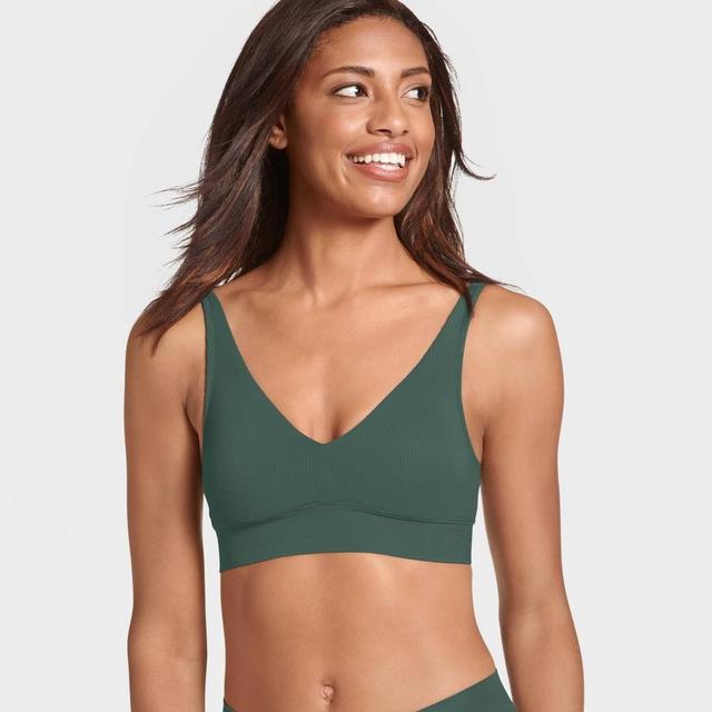 Jockey Generation Womens Recycled Seamfree Ribbed Plunge Bralette - Aged Spruce L: Eco-Friendly, Wire-Free Support, Medium Coverage Product Image