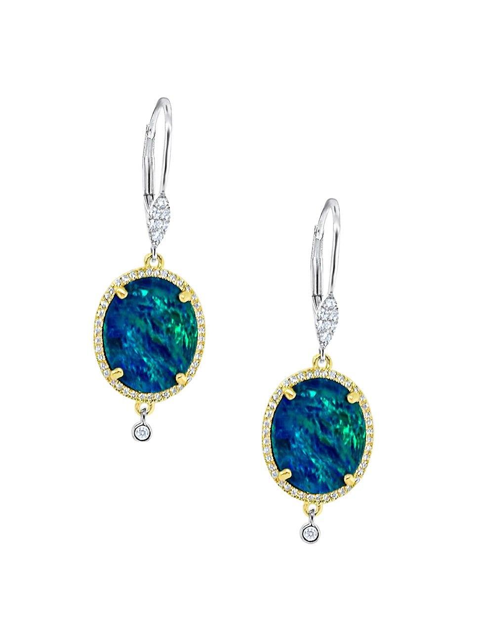 Womens Two-Tone 14K Gold, Opal & 0.28 TCW Diamond Drop Earrings Product Image