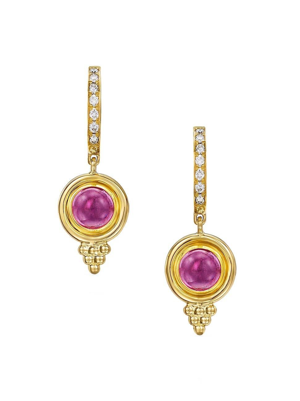 Womens Classic 18K Yellow Gold, Diamond & Pink Tourmaline Temple Earrings Product Image