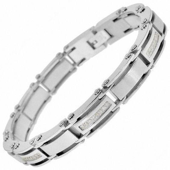 Men's 1/2 CT. T.w. Diamond Link Bracelet in Stainless Steel - 8.25" Product Image