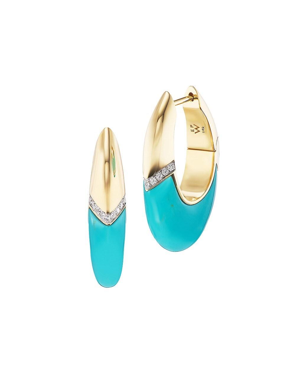 Womens Bernadette 18K Yellow Gold, Turquoise & .14 TCW Diamond Hoop Earrings Product Image