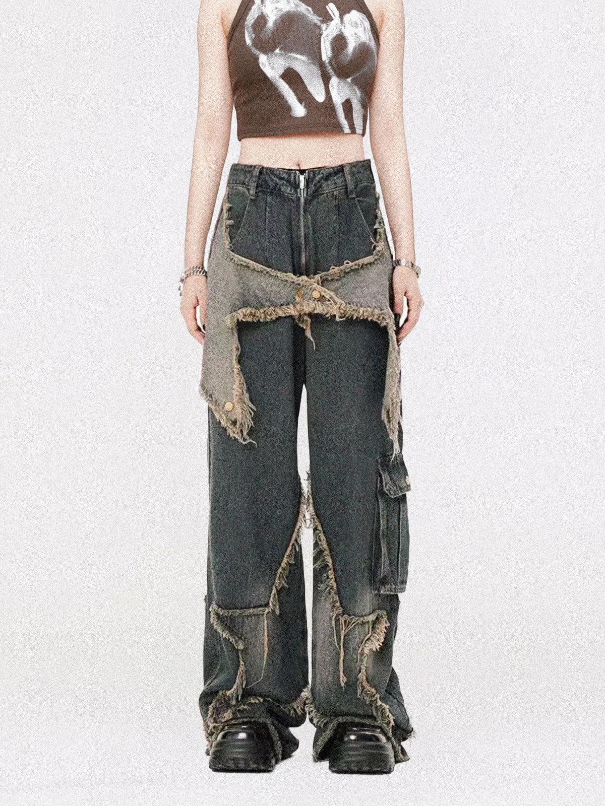 Aelfric Eden Distressed Effect Patchwork Star Denim Jeans Product Image