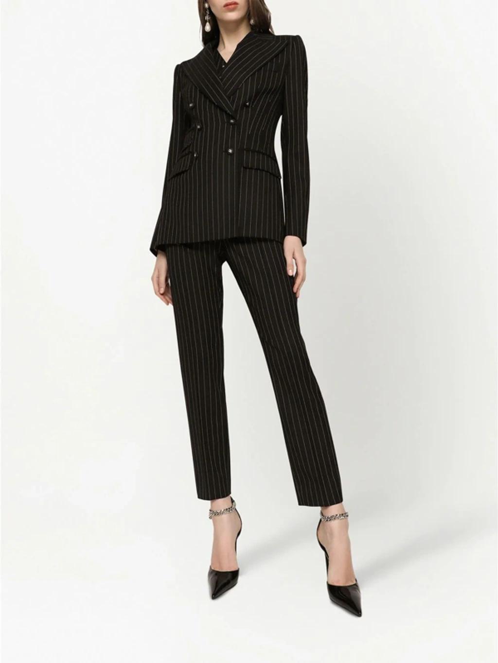 Striped Tailored High-waist Trousers In Black Product Image