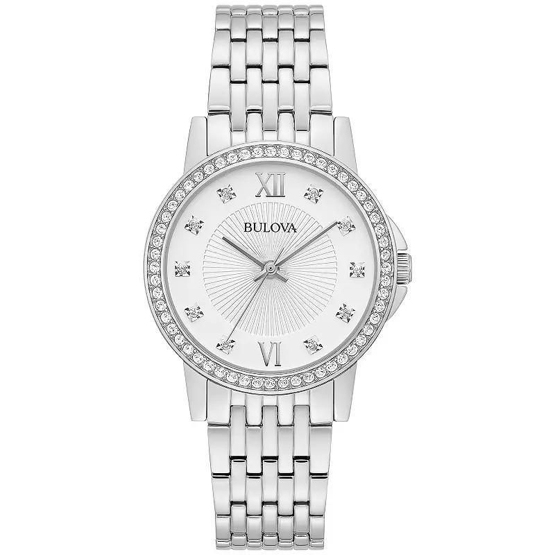 Bulova Womens Classic Stainless Steel Crystal Accent Dial and Bezel Bracelet Watch - 96L297 Gold Silver Product Image