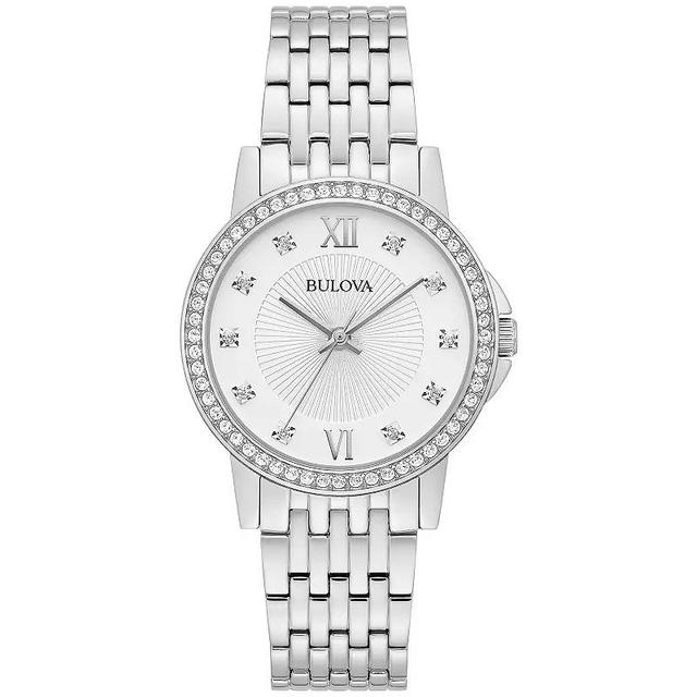 Bulova Womens Classic Stainless Steel Crystal Accent Dial and Bezel Bracelet Watch - 96L297 Gold Silver Product Image