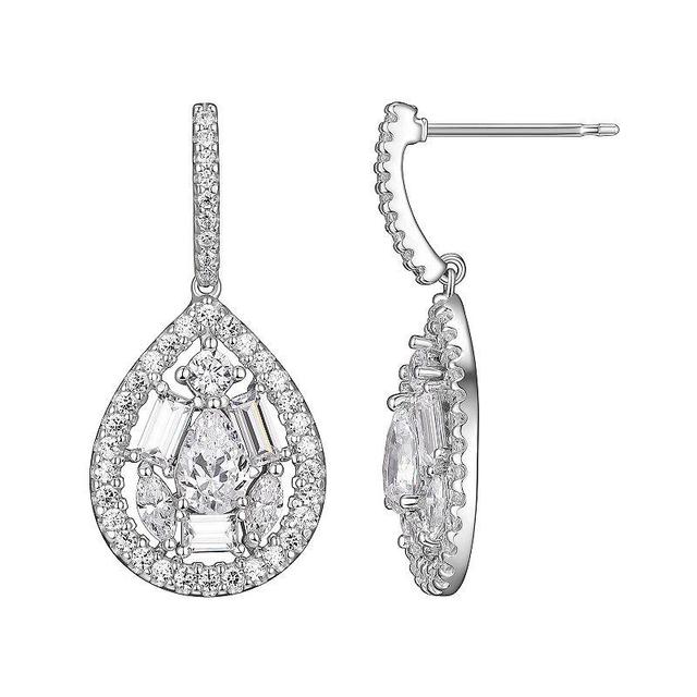 Rhodium-Plated Sterling Silver Cubic Zirconia Pear Drop Earrings, Womens Product Image