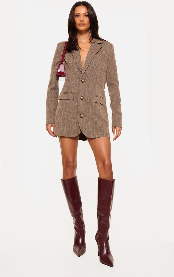 Chocolate Pinstripe Button Down Blazer Dress Product Image