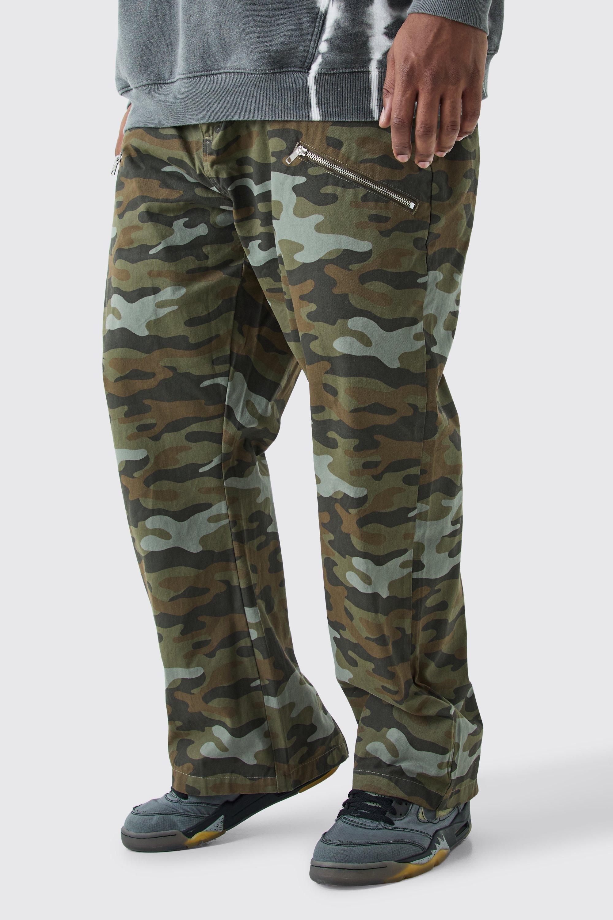 Mens Multi Plus Fixed Waist Straight Leg Twill Camo Zip Gusset Trouser, Multi Product Image