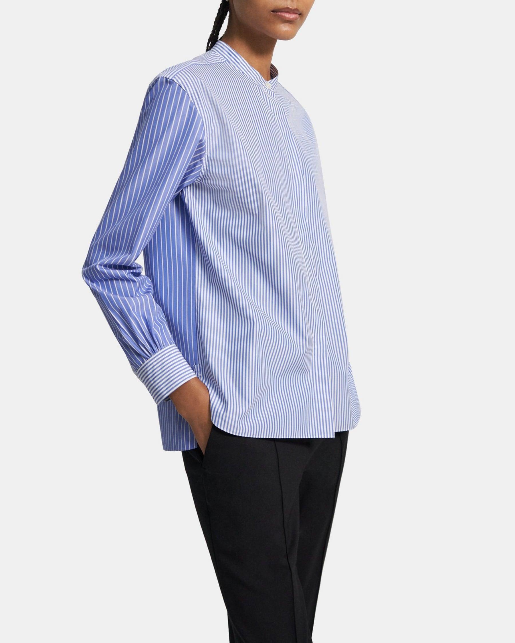 Striped Cotton Band-Collar Shirt Product Image