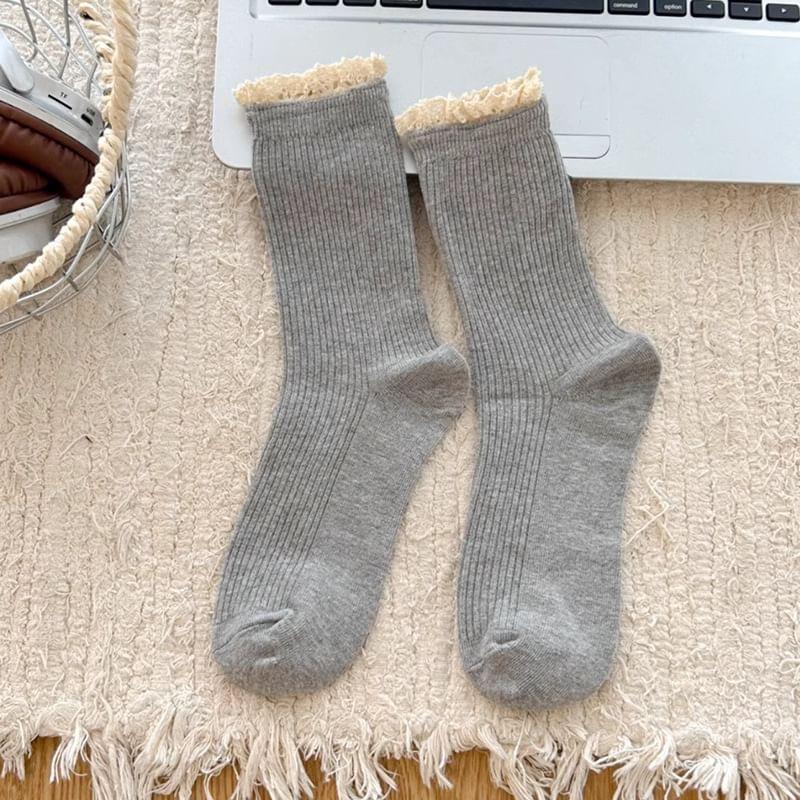 Lace Trim Ribbed Socks Product Image