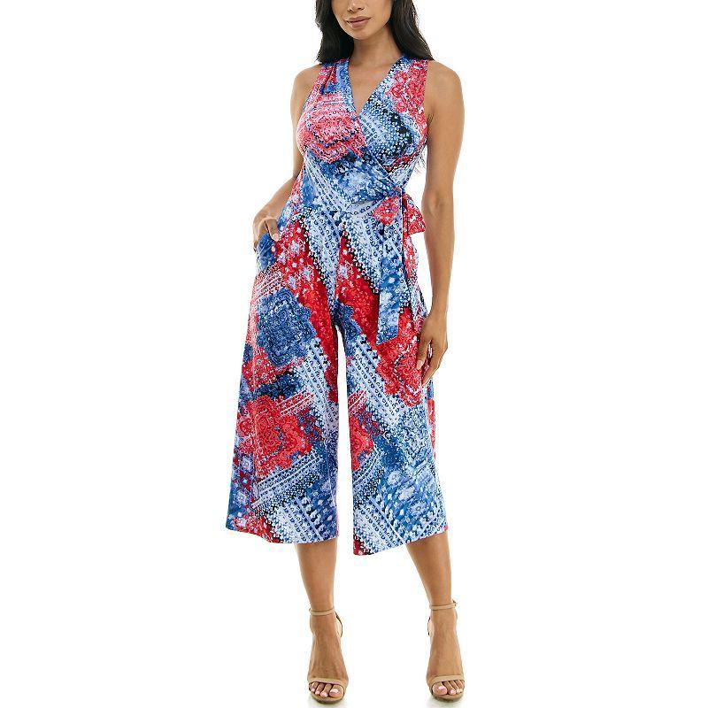 Womens Nina Leonard Print Surplice Wide-Leg Jumpsuit Product Image