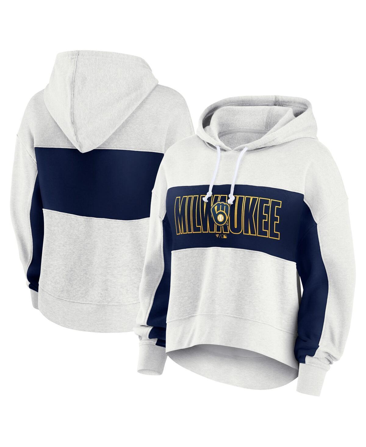 Fanatics Womens Oatmeal Milwaukee Brewers Up For It Fleece Pullover Hoodie - Oatmeal Product Image