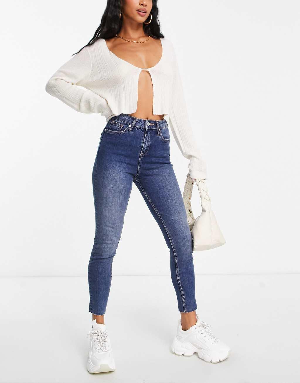 Miss Selfridge Petite skinny jeans in mid wash Product Image