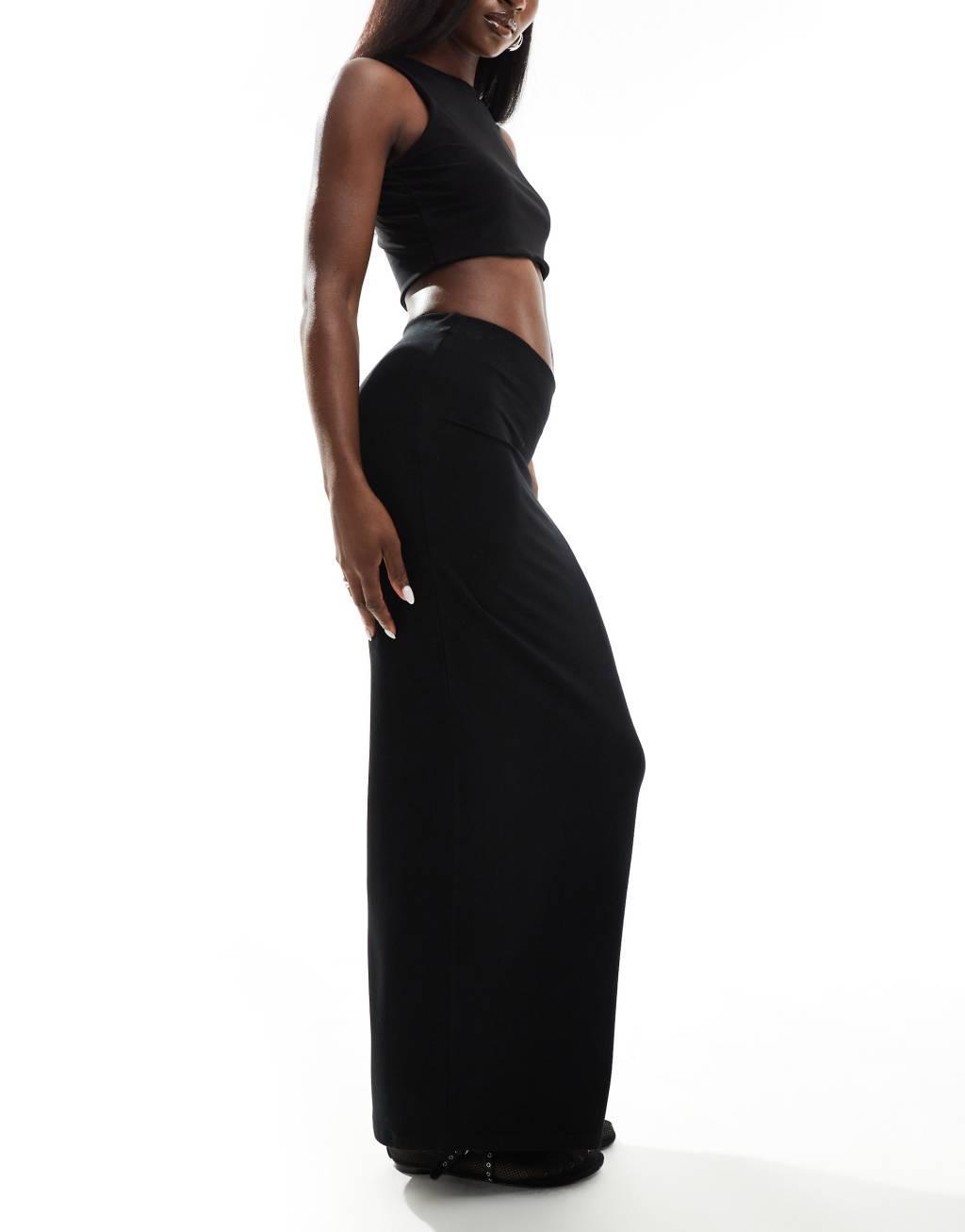 Miss Selfridge low rise maxi skirt in black Product Image