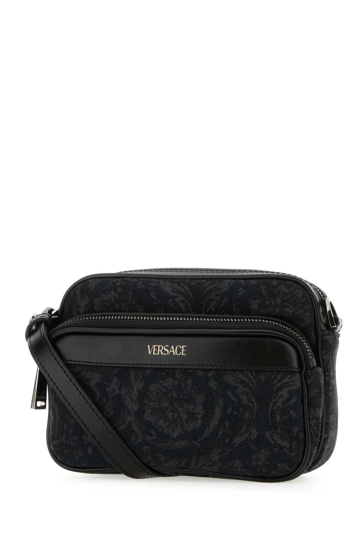 VERSACE Embroidered Fabric Athena Crossbody Bag In Black Product Image