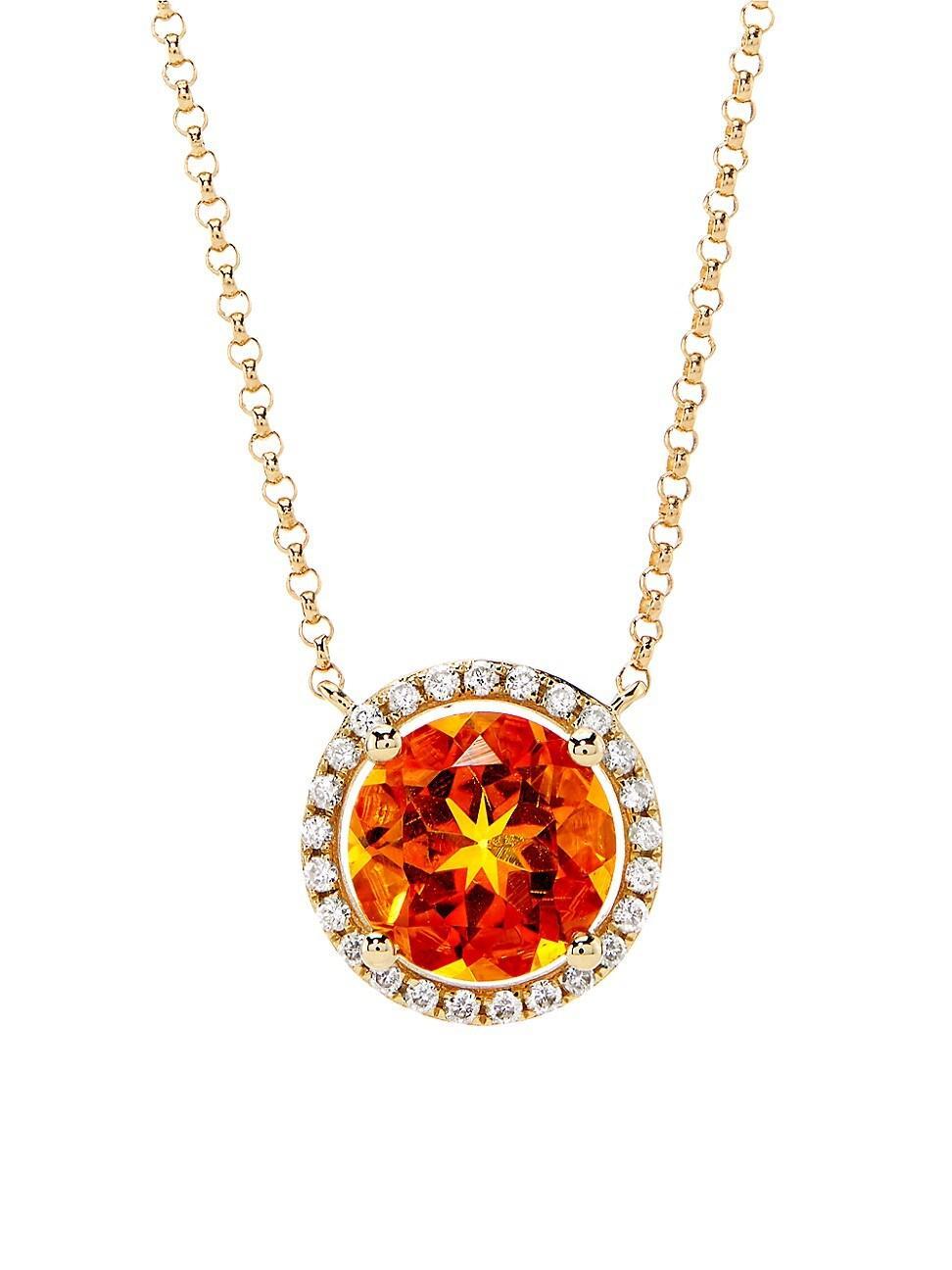 Womens 14K Yellow Gold, Citrine & 0.14 TCW Diamond Halo Pendant Necklace Product Image