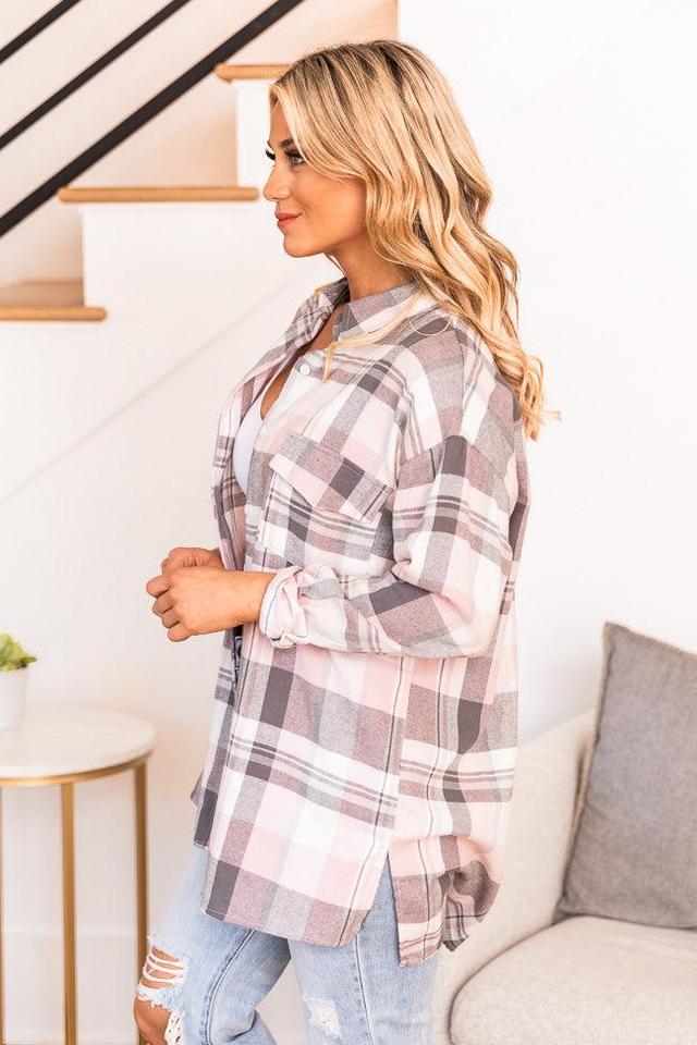 Adoring You Pink Plaid Blouse FINAL SALE Product Image