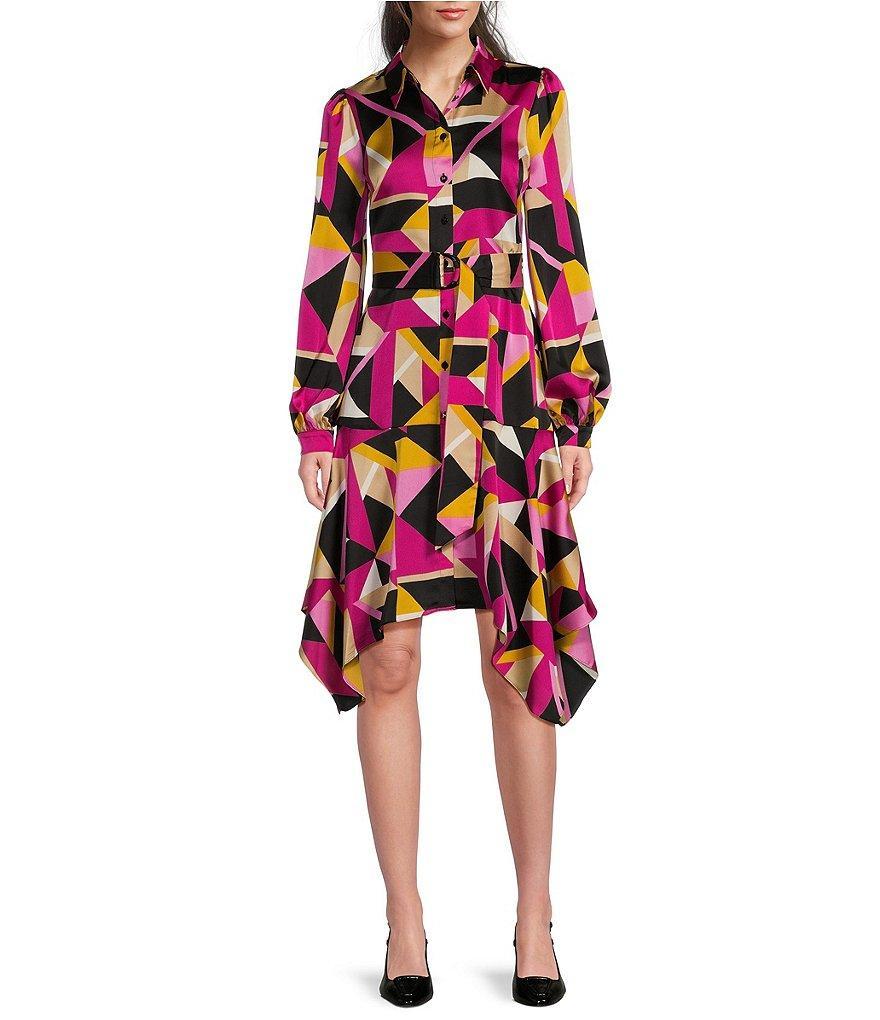 KARL LAGERFELD PARIS Geo-Print Long Sleeve Button Down Shirt Dress Product Image