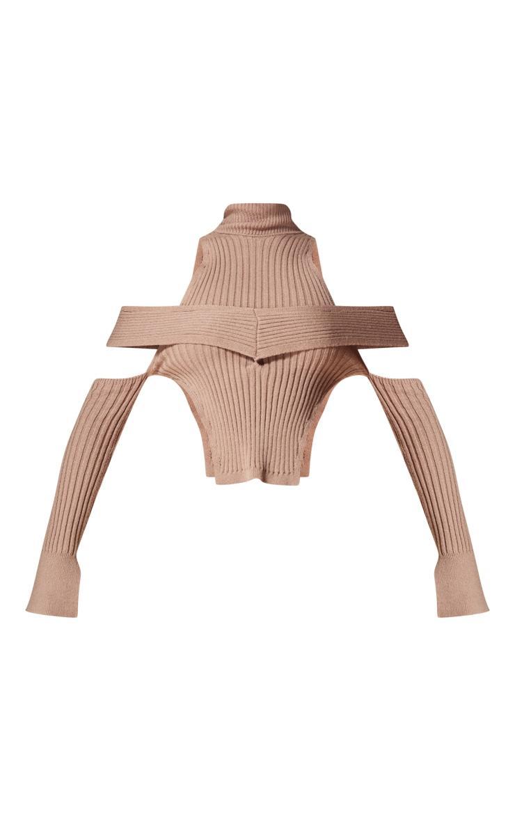 PLT Label Taupe Cut Out Knitted Long Sleeve Top Product Image