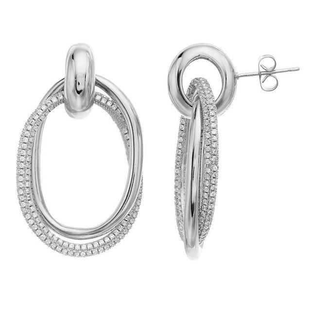 Sterling Silver Cubic Zirconia Hoop Drop Earrings, Womens, White Product Image