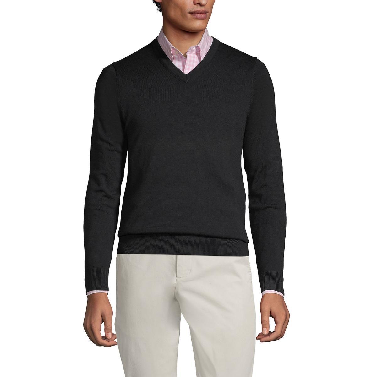 Lands End Mens Classic Fit Fine Gauge Supima Cotton V-neck Sweater Product Image