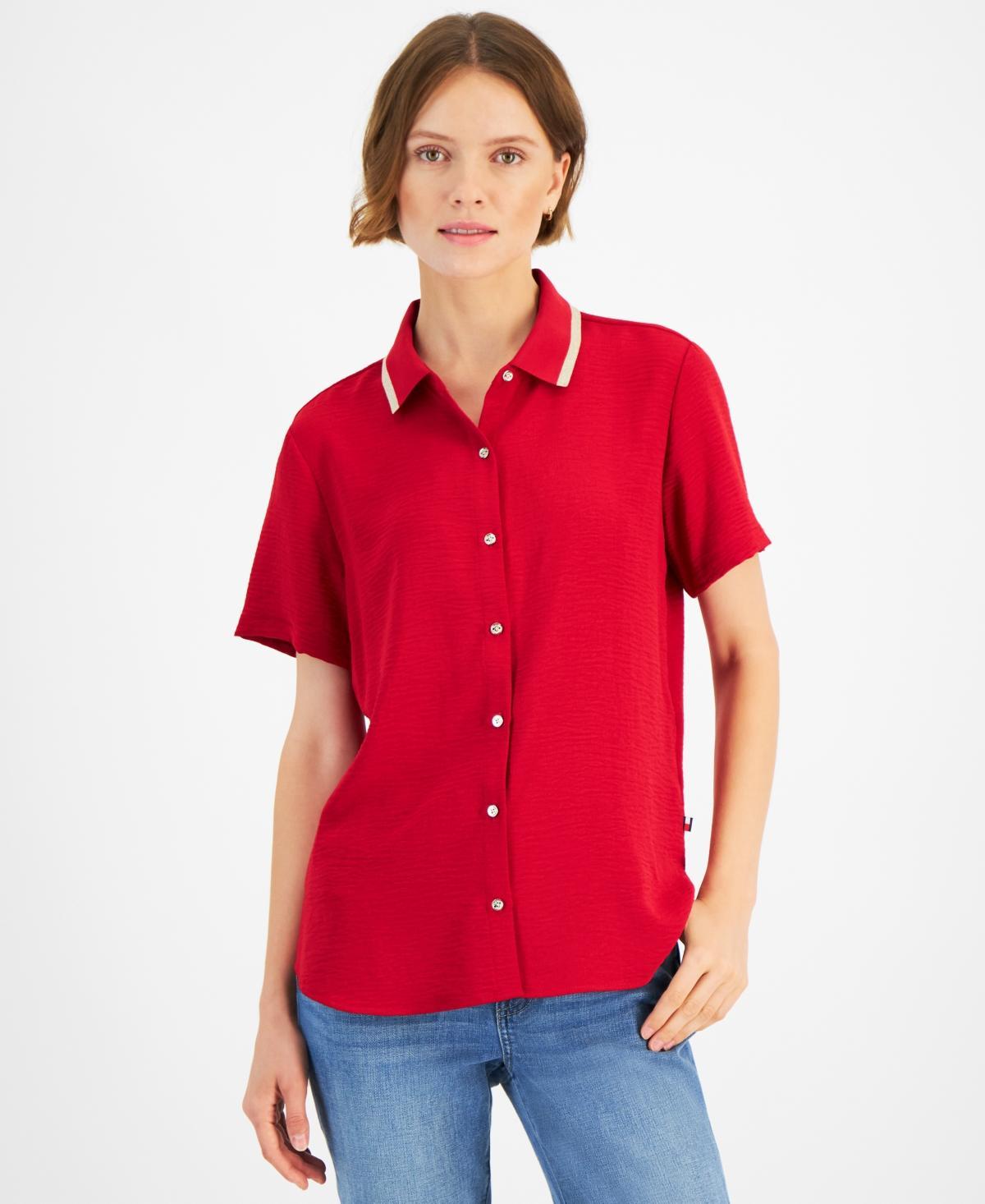 Tommy Hilfiger Womens Contrast-Collar Short-Sleeve Shirt product image