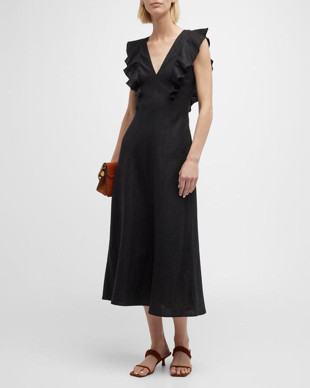 Womens Constance Linen Flutter Midi-Dress Product Image