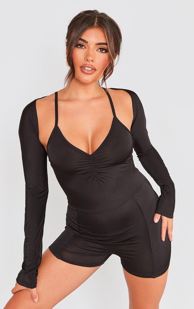 Black Open Back Romper With Bolero Product Image