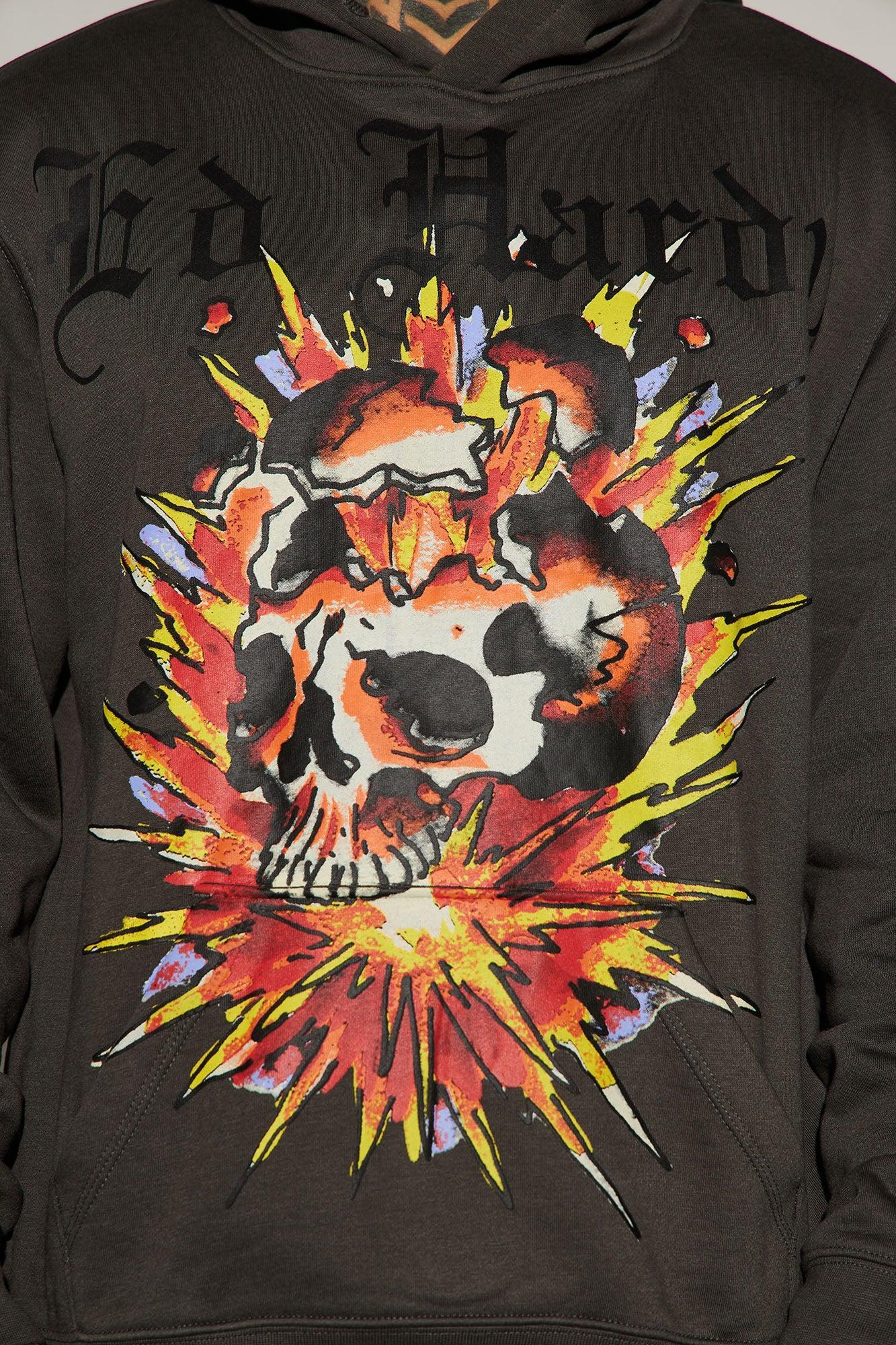 Ed Hardy Exploding Skull Hoodie - Charcoal Product Image