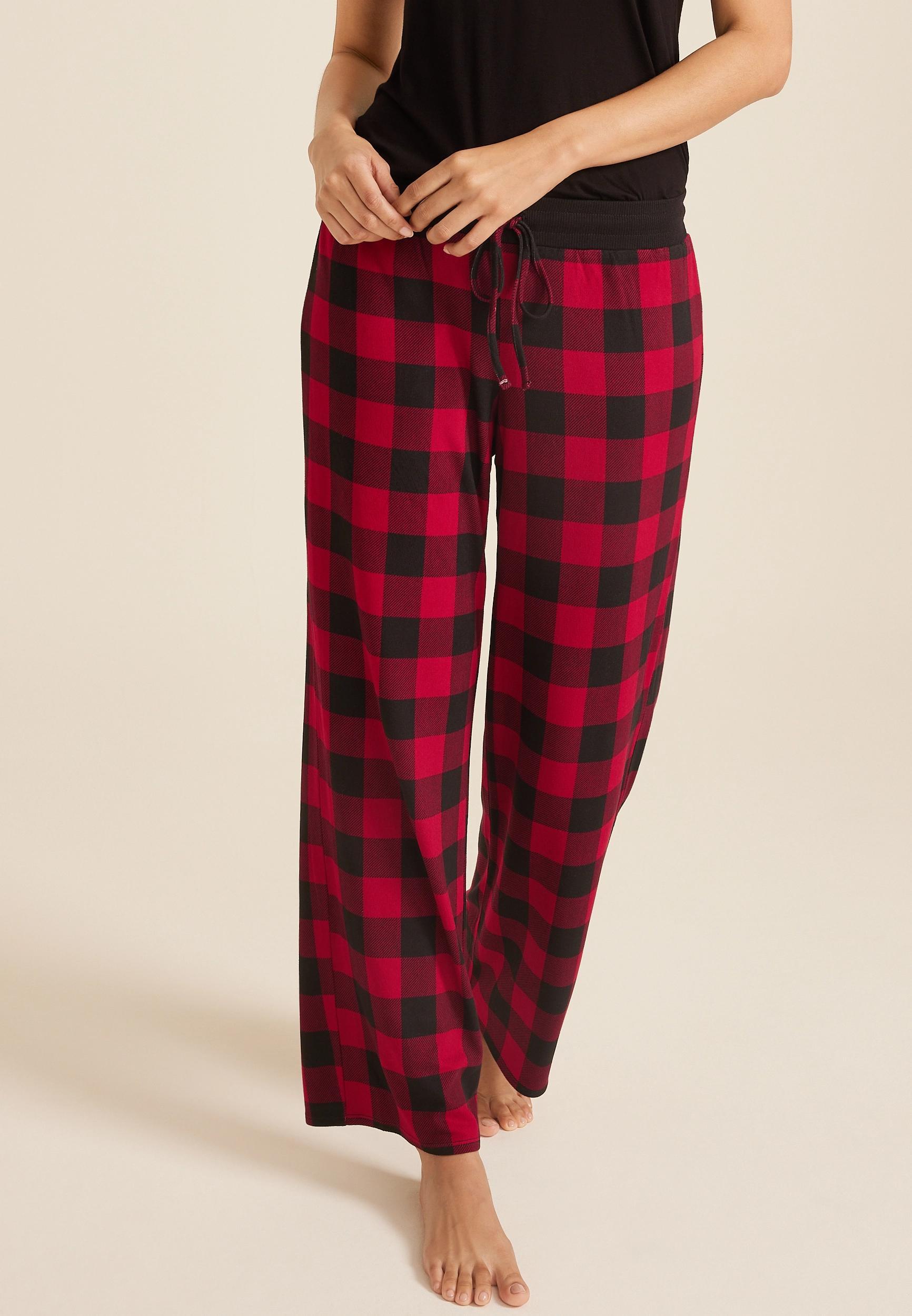 Maurices Womens Buffalo Plaid Hacci Wide Leg Pajama Pants Green Size Small product image