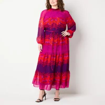 Melonie T Womens Long Sleeve Floral Maxi Dress Plus Product Image