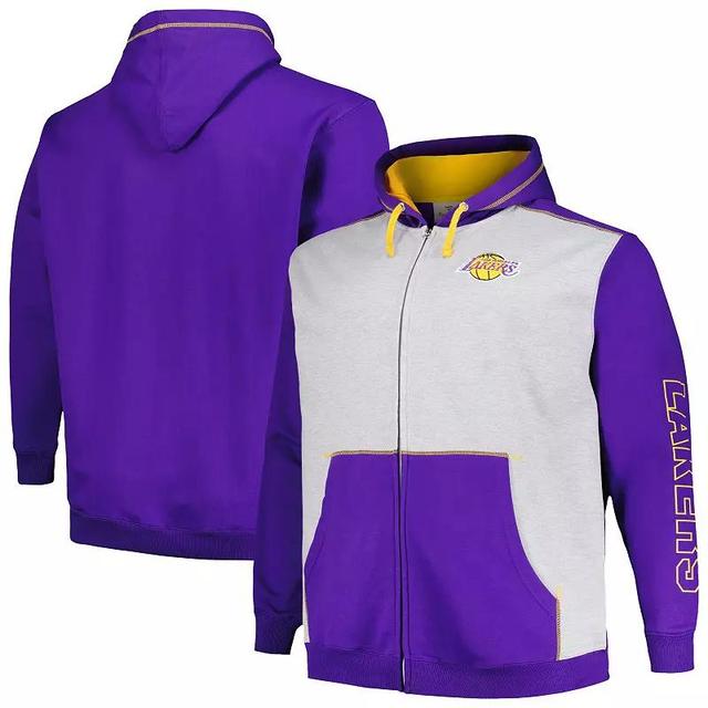 Mens Fanatics Branded /Heather Gray Los Angeles Lakers Big & Tall Contrast Pieced Stitched Full-Zip Hoodie Product Image