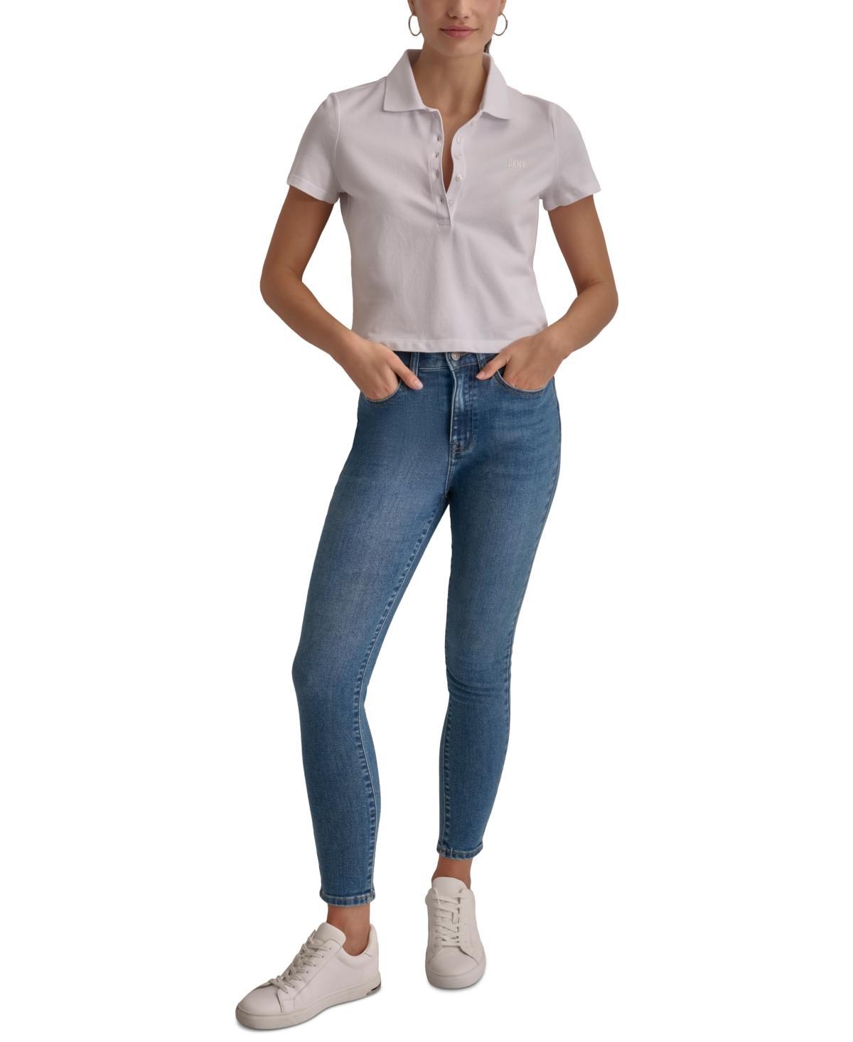 Dkny Jeans Womens Cropped Relaxed-Fit Polo Product Image