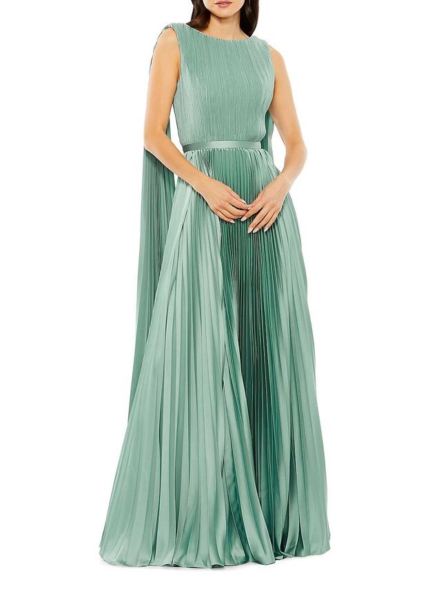 Womens Pleated Charmeuse Cape A-Line Gown Product Image