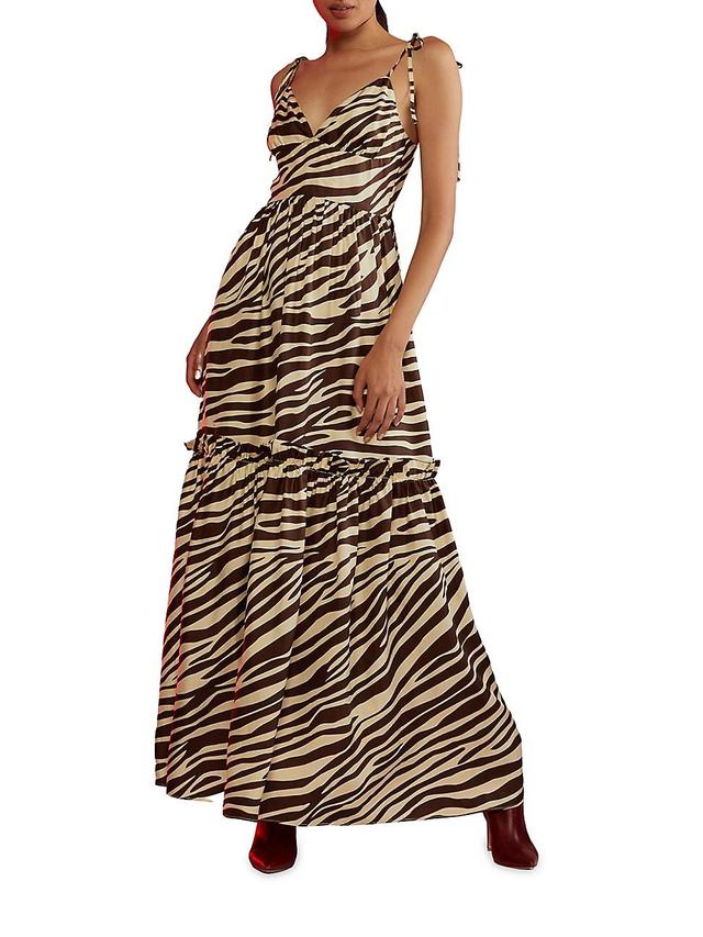 Womens Zebra Tie-Shoudler Silk Maxi Dress Product Image