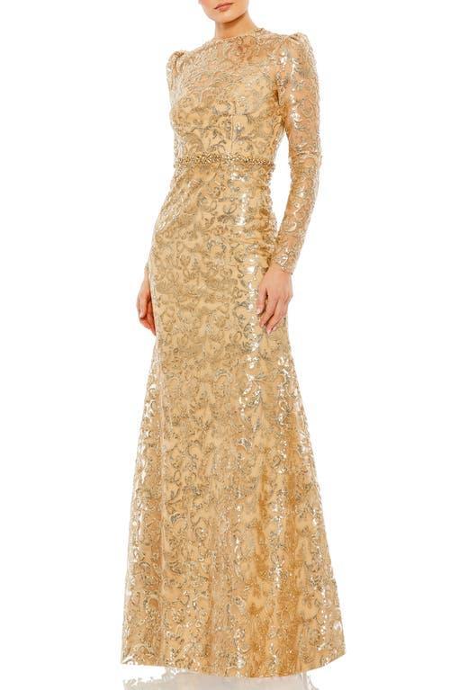 Mac Duggal Sequin Tapestry Long Sleeve Trumpet Gown Product Image