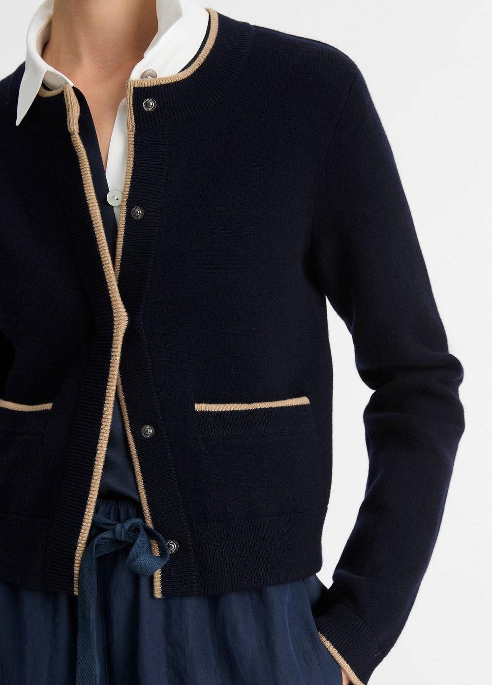 Contrast-Tipped Wool-Blend Snap Cardigan Product Image